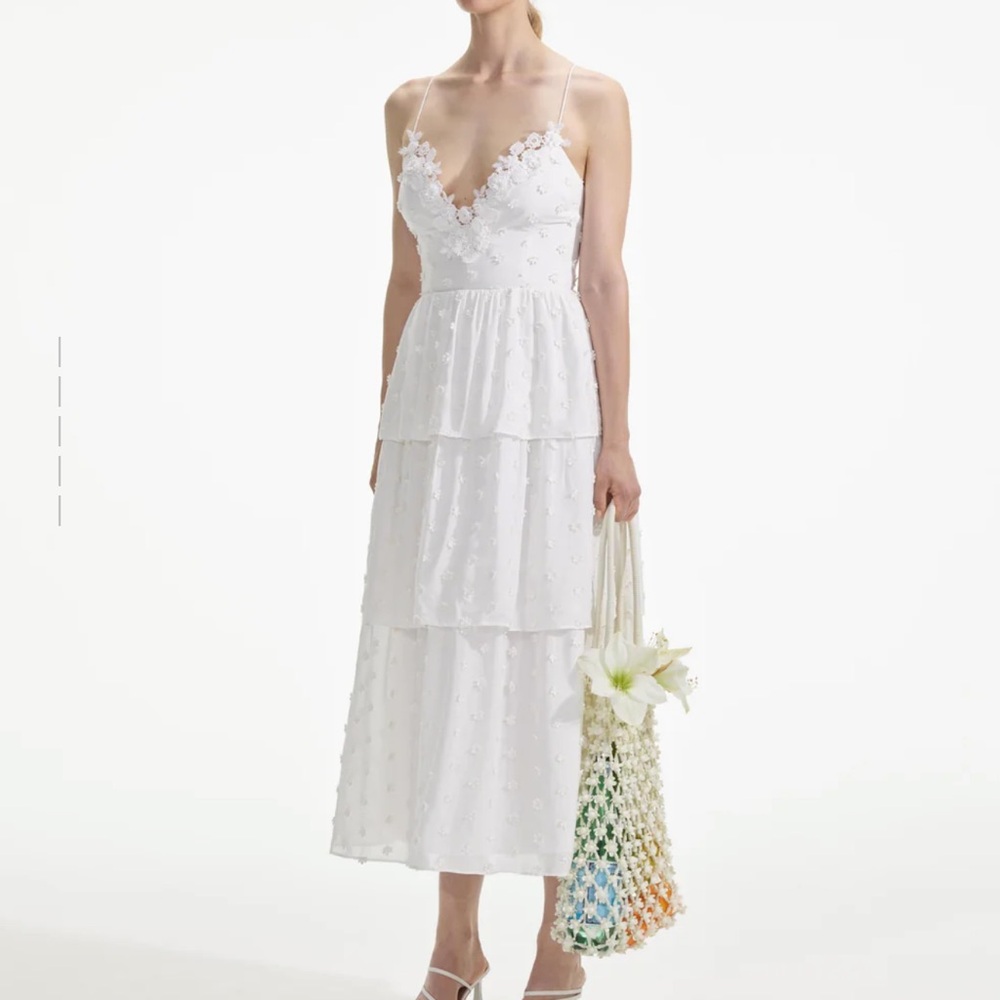 Self-Portrait White Tie Back Midi Dress